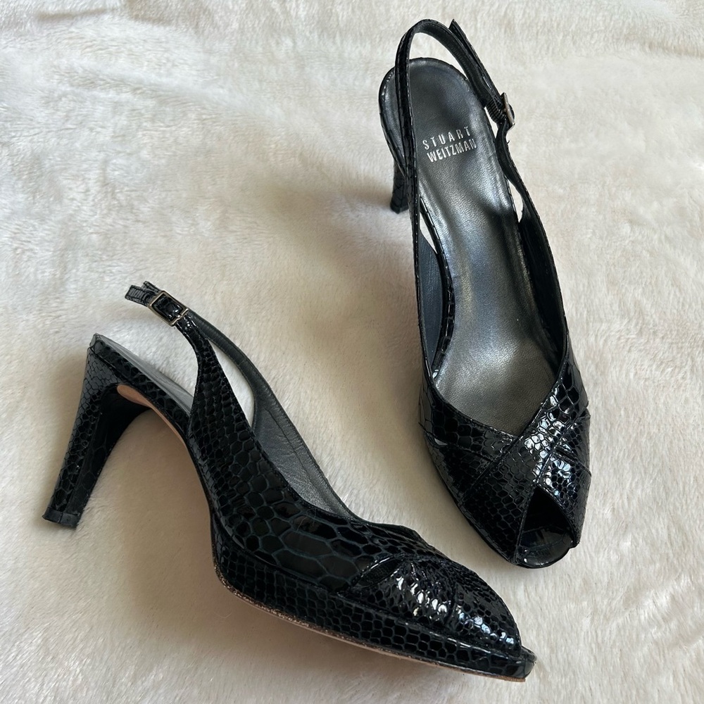 Stuart Weitzman Black Peep-Toe Heels